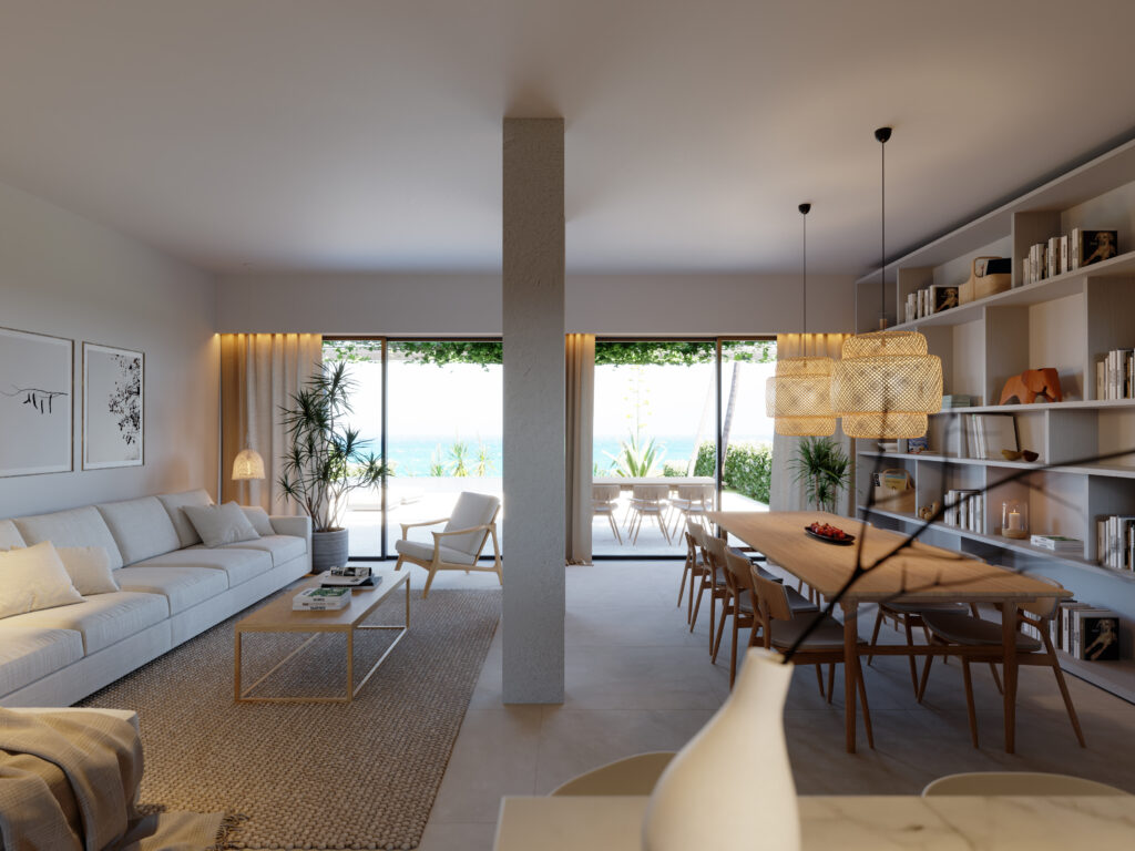Render of a minimal living room decoration