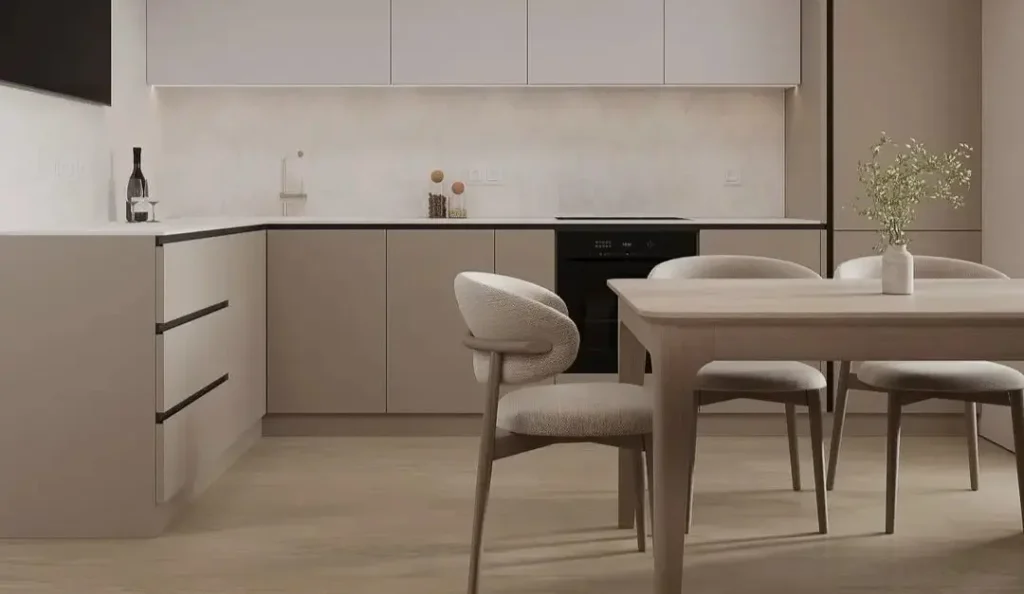 3D Interior rendering services of a white kitchen